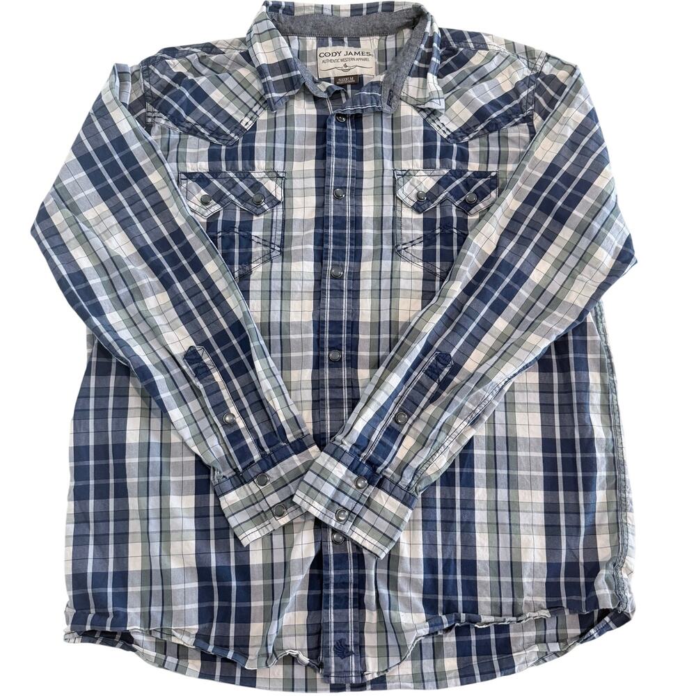 Cody James Boys Western Pearl Snap Shirt Size M Blue White Plaid